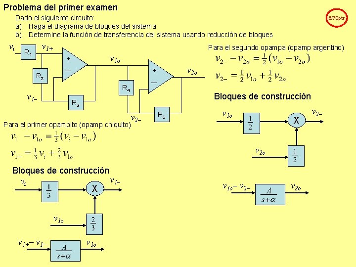 Problema del primer examen Dado el siguiente circuito: a) Haga el diagrama de bloques Problema del primer examen Dado el siguiente circuito: a) Haga el diagrama de bloques