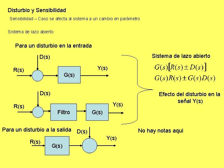 Disturbio y Sensibilidad – Caso se afecta al sistema a un cambio en parámetro Disturbio y Sensibilidad – Caso se afecta al sistema a un cambio en parámetro
