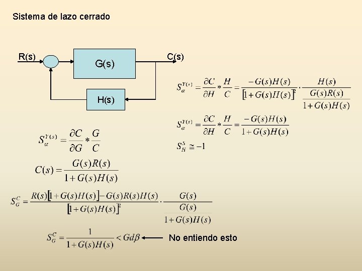 Sistema de lazo cerrado R(s) G(s) C(s) H(s) No entiendo esto Sistema de lazo cerrado R(s) G(s) C(s) H(s) No entiendo esto