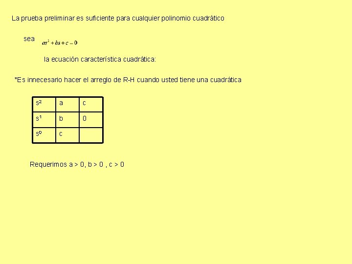 La prueba preliminar es suficiente para cualquier polinomio cuadrático sea la ecuación característica cuadrática: La prueba preliminar es suficiente para cualquier polinomio cuadrático sea la ecuación característica cuadrática: