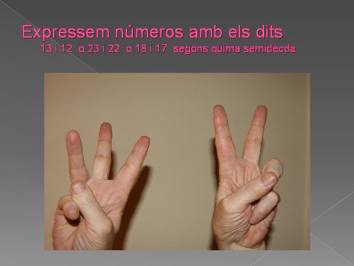 Expressem números amb els dits 13 i 12 o 23 i 22 o 18