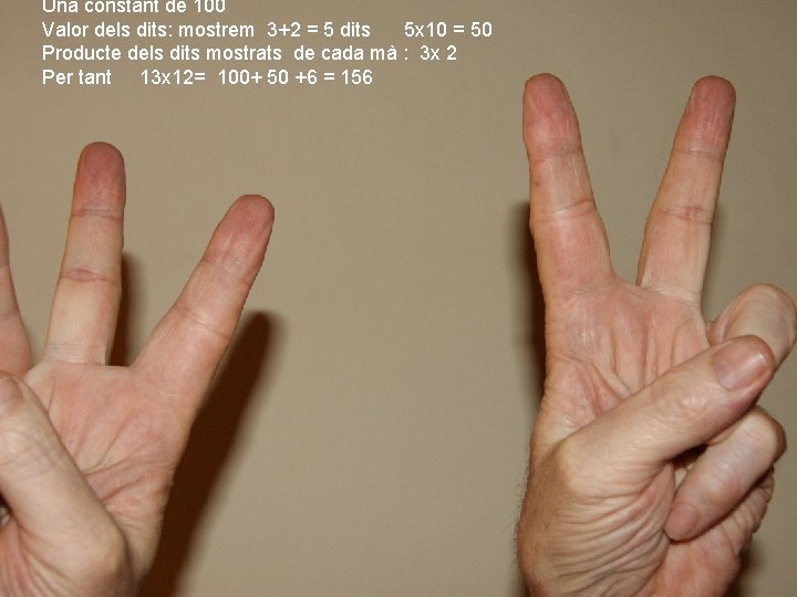 Una constant de 100 Valor dels dits: mostrem 3+2 = 5 dits 5 x