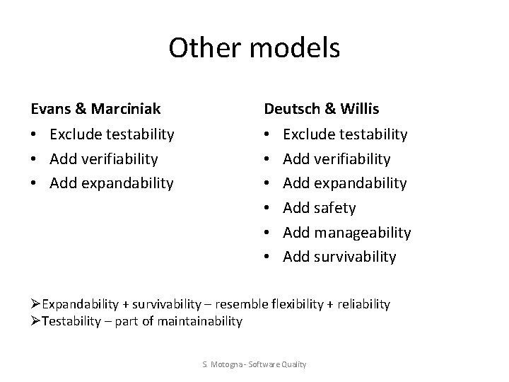 Other models Evans & Marciniak Deutsch & Willis • Exclude testability • Add verifiability