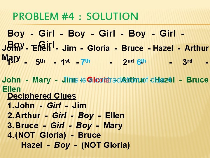 PROBLEM #4 : SOLUTION Boy - Girl - Boy - Girl Boy - -Ellen