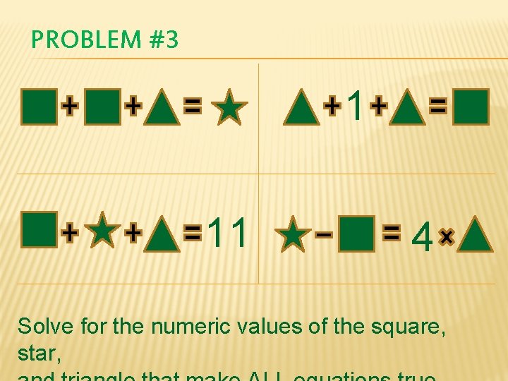 PROBLEM #3 1 11 4 Solve for the numeric values of the square, star,