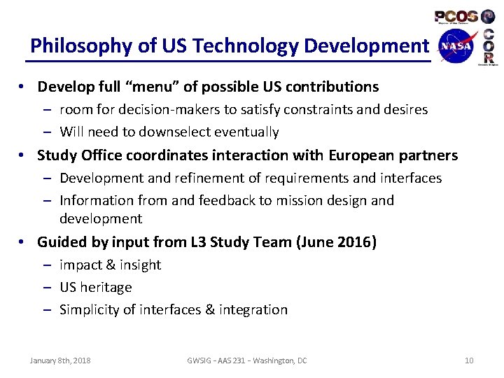 Philosophy of US Technology Development • Develop full “menu” of possible US contributions –