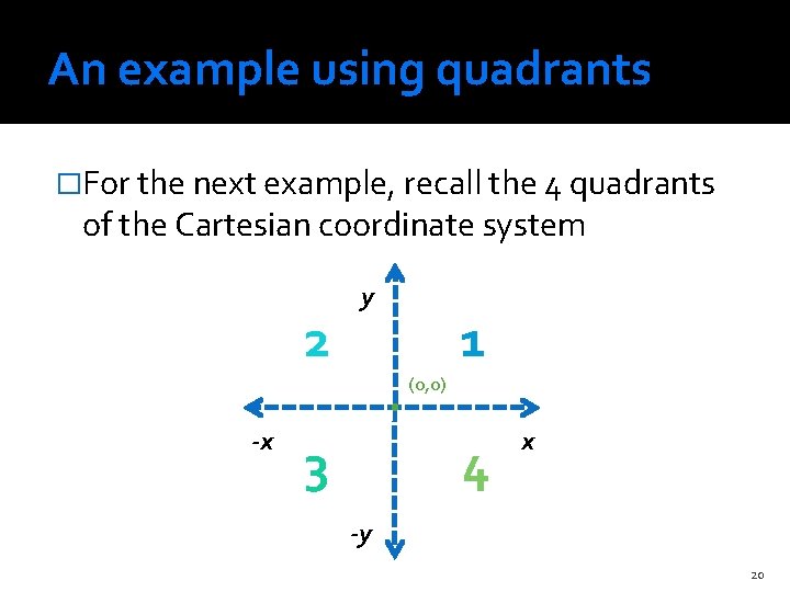 An example using quadrants �For the next example, recall the 4 quadrants of the