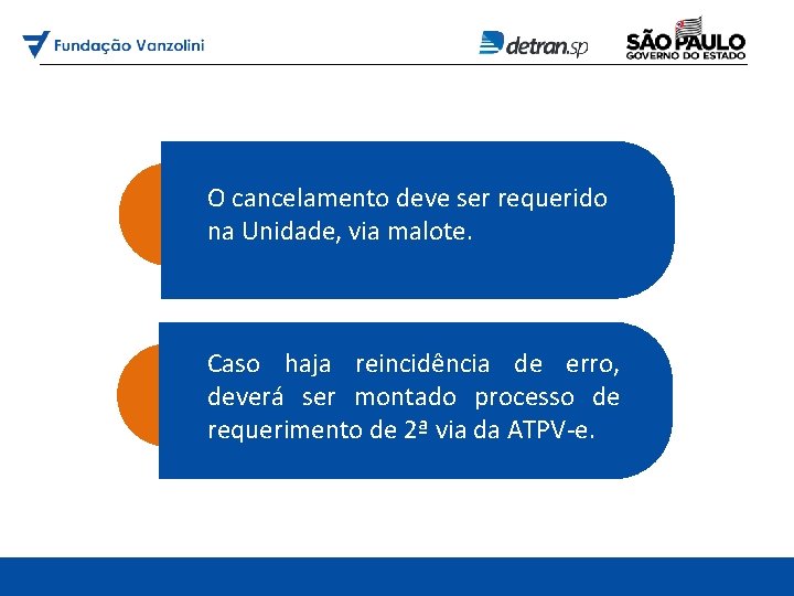 O cancelamento deve ser requerido na Unidade, via malote. Caso haja reincidência de erro,