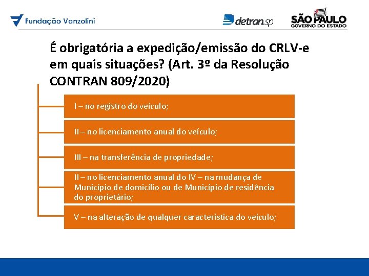 É obrigatória a expedição/emissão do CRLV-e em quais situações? (Art. 3º da Resolução CONTRAN