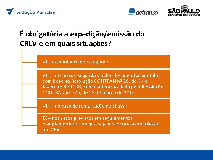 É obrigatória a expedição/emissão do CRLV-e em quais situações? VI – na mudança de