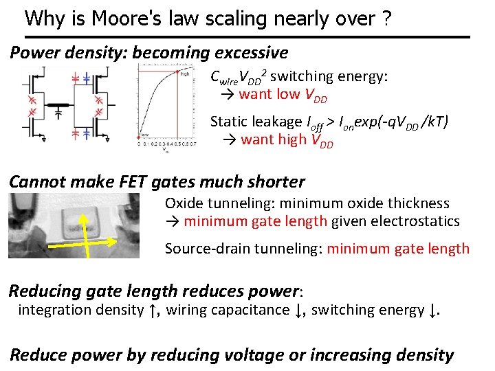 Why is Moore's law scaling nearly over ? Power density: becoming excessive Cwire. VDD