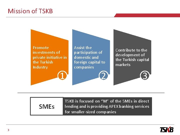 Mission of TSKB Promote investments of private initiative in the Turkish Industry 1 SMEs