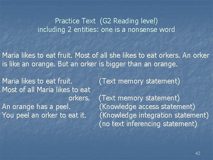 Practice Text (G 2 Reading level) including 2 entities: one is a nonsense word