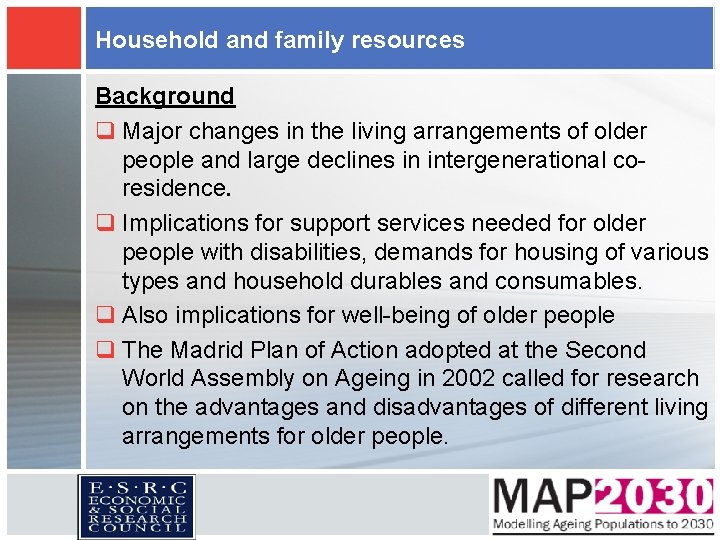 Household and family resources Background q Major changes in the living arrangements of older Household and family resources Background q Major changes in the living arrangements of older