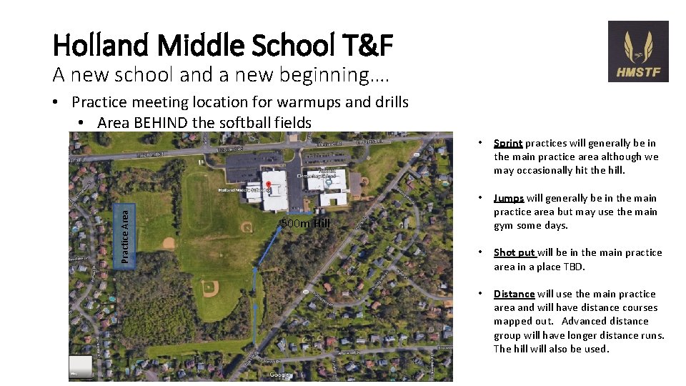 Holland Middle School T&F A new school and a new beginning…. Practice Area •