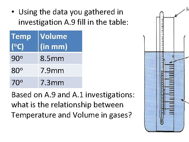  • Using the data you gathered in investigation A. 9 fill in the