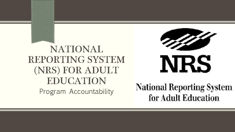 NATIONAL REPORTING SYSTEM (NRS) FOR ADULT EDUCATION Program Accountability 