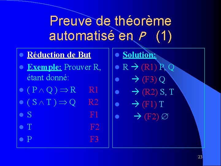 Preuve de théorème automatisé en P (1) l l l l Réduction de But