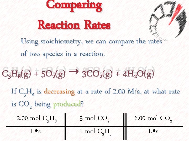 Comparing Reaction Rates Using stoichiometry, we can compare the rates of two species in