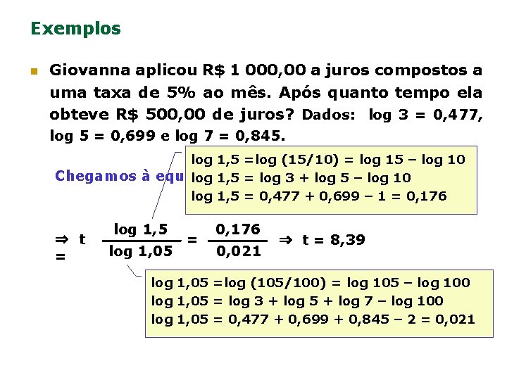 Exemplos n Giovanna aplicou R$ 1 000, 00 a juros compostos a uma taxa