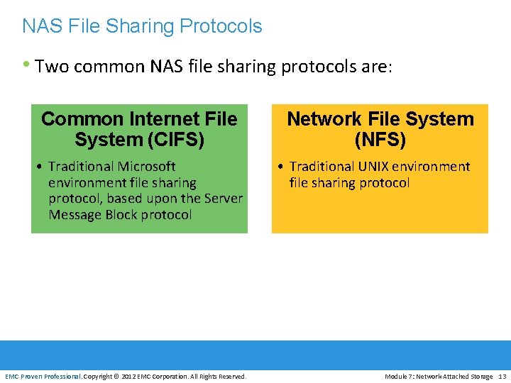 NAS File Sharing Protocols • Two common NAS file sharing protocols are: Common Internet