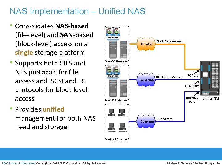 NAS Implementation – Unified NAS • Consolidates NAS-based • • (file-level) and SAN-based (block-level)