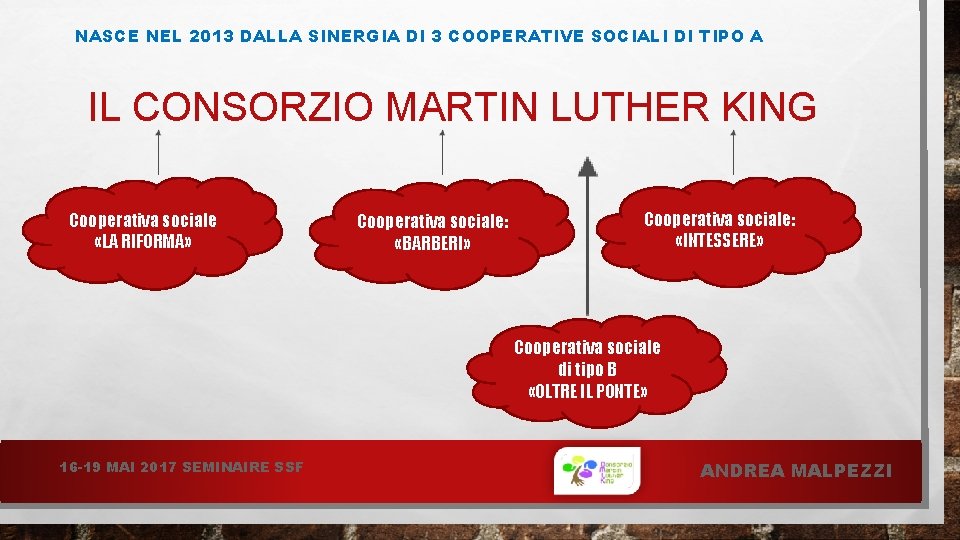 NASCE NEL 2013 DALLA SINERGIA DI 3 COOPERATIVE SOCIALI DI TIPO A IL CONSORZIO