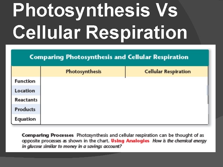 Photosynthesis Vs Cellular Respiration 