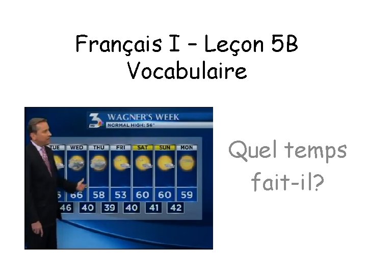 Français I – Leçon 5 B Vocabulaire Quel temps fait-il? 