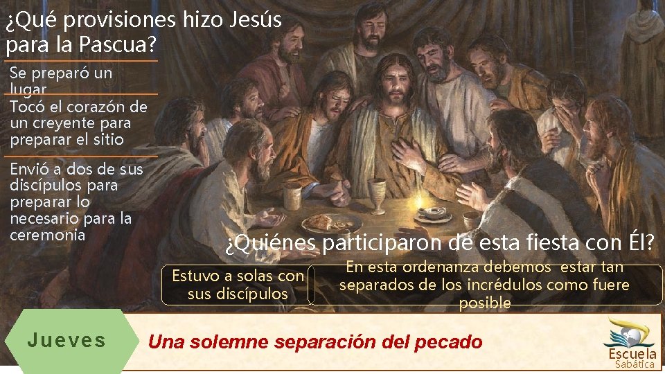 ¿Qué provisiones hizo Jesús para la Pascua? Se preparó un lugar Tocó el corazón