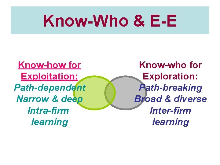 Know-Who & E-E Know-how for Exploitation: Path-dependent Narrow & deep Intra-firm learning Know-who for