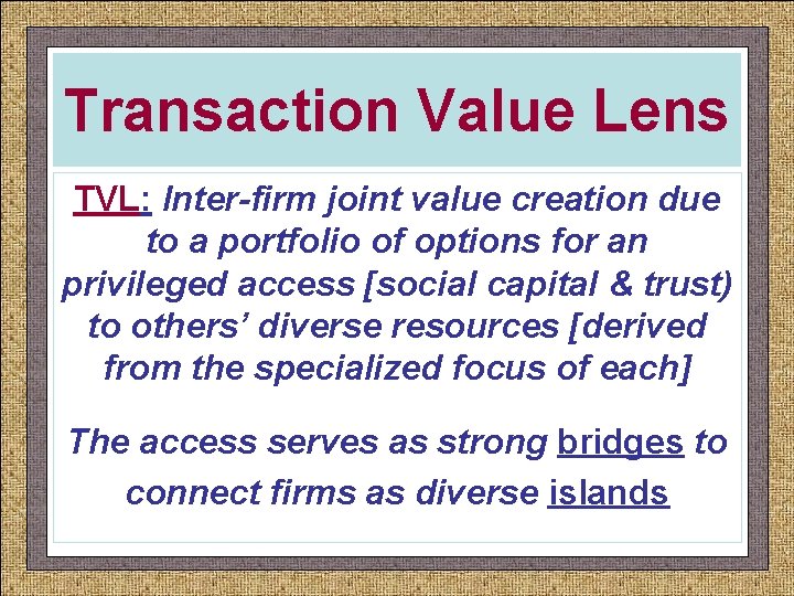 Transaction Value Lens TVL: Inter-firm joint value creation due to a portfolio of options