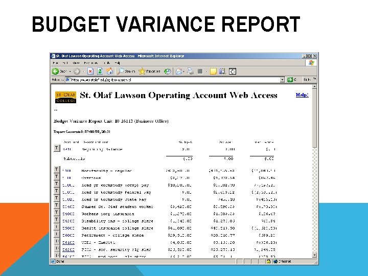 BUDGET VARIANCE REPORT 