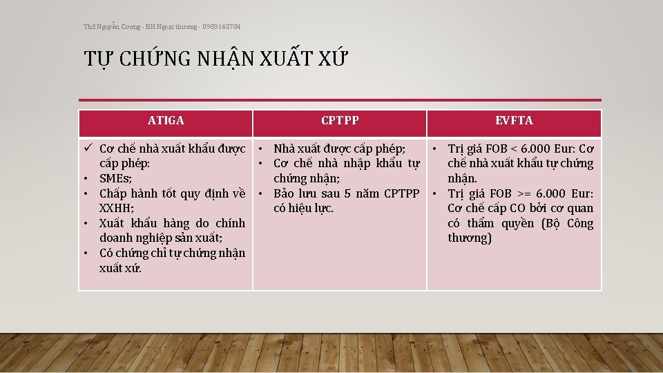 Th. S Nguyễn Cương - ĐH Ngoại thương - 0989148784 TỰ CHỨNG NHẬN XUẤT