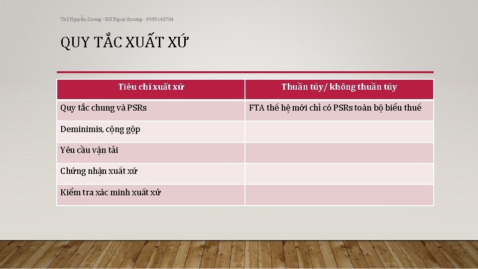 Th. S Nguyễn Cương - ĐH Ngoại thương - 0989148784 QUY TẮC XUẤT XỨ