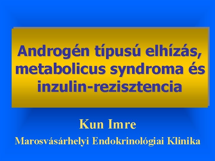 Androgén típusú elhízás, metabolicus syndroma és inzulin-rezisztencia Kun Imre Marosvásárhelyi Endokrinológiai Klinika 