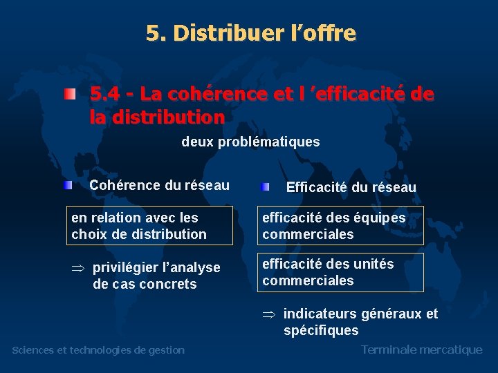 5. Distribuer l’offre 5. 4 - La cohérence et l ’efficacité de la distribution