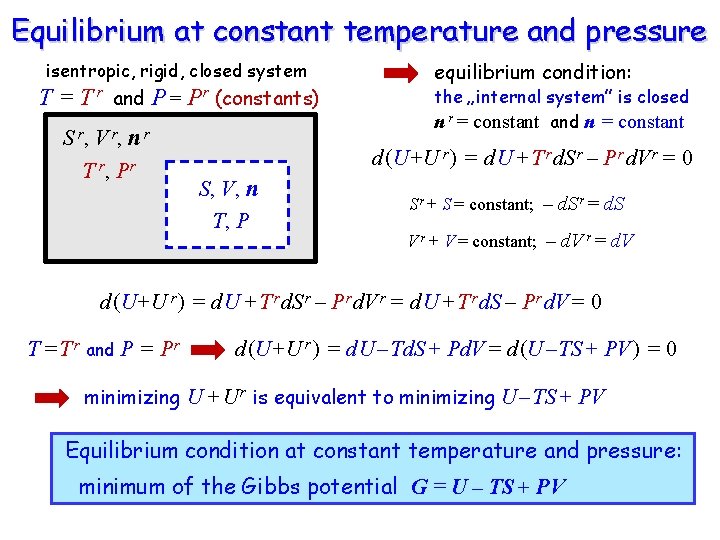 Equilibrium at constant temperature and pressure isentropic, rigid, closed system T = T r