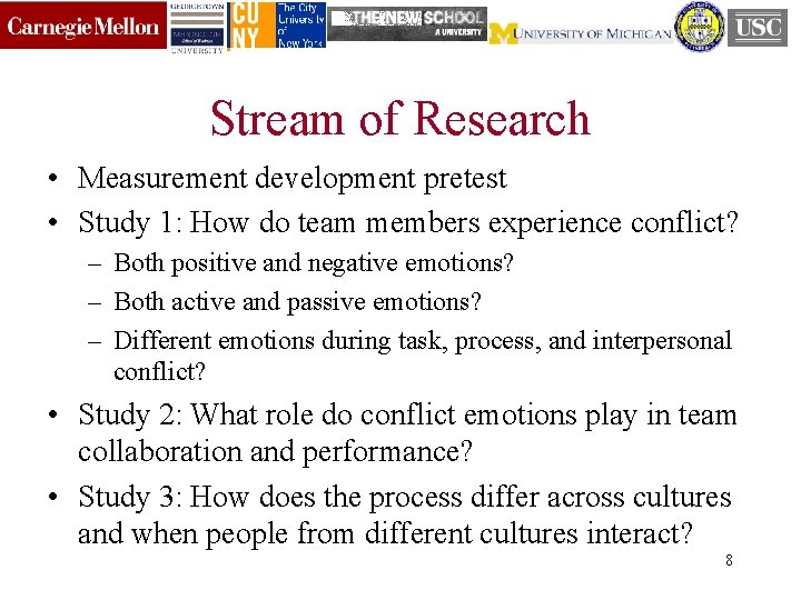 Stream of Research • Measurement development pretest • Study 1: How do team members
