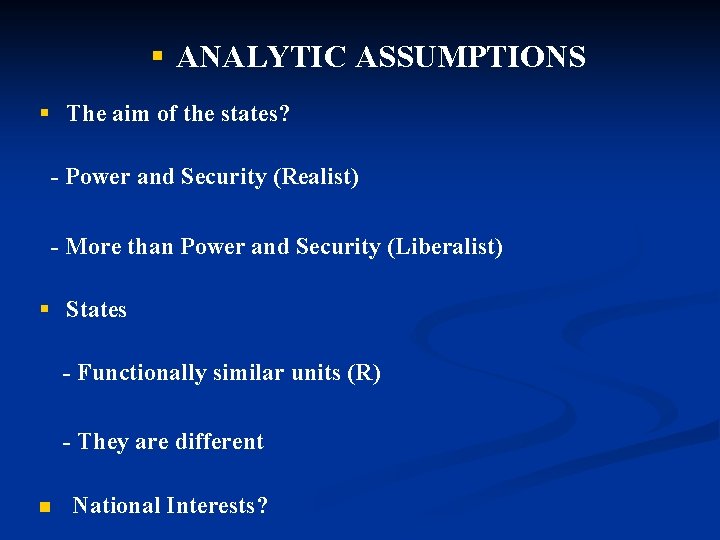 International Security and Peace Causes of War Realism