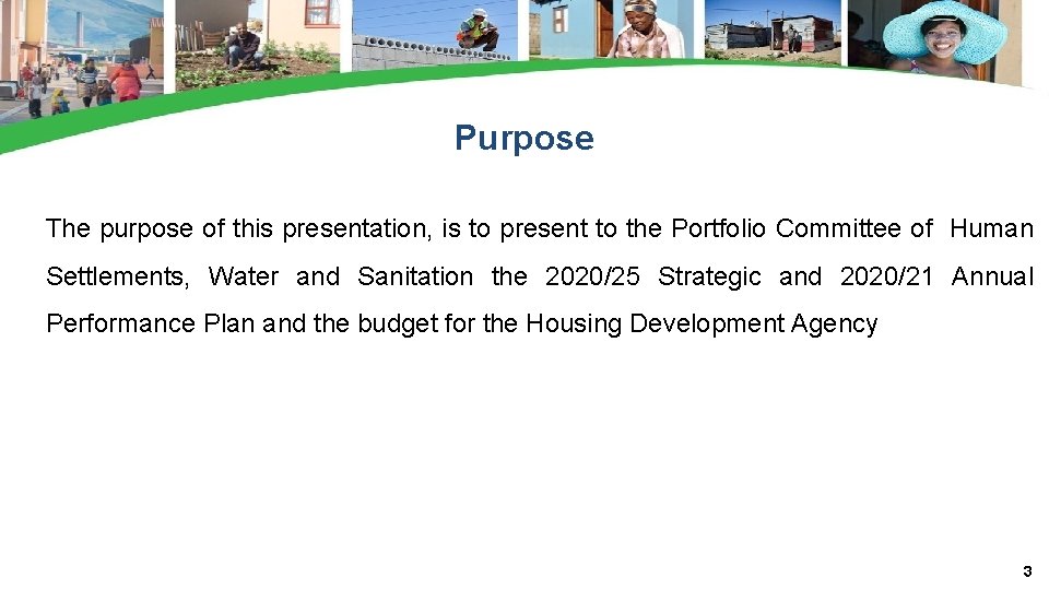 Purpose The purpose of this presentation, is to present to the Portfolio Committee of