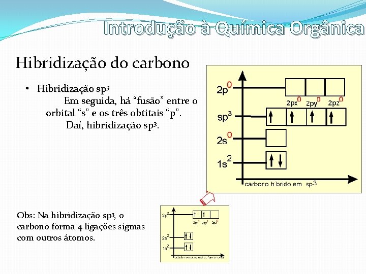 Introdução à Química Orgânica Hibridização do carbono • Hibridização sp 3 Em seguida, há