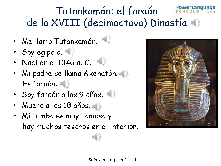 Tutankamón: el faraón de la XVIII (decimoctava) Dinastía • • Me llamo Tutankamón. Soy