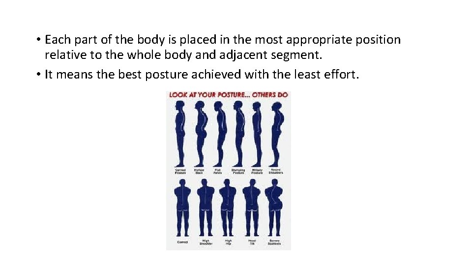  • Each part of the body is placed in the most appropriate position