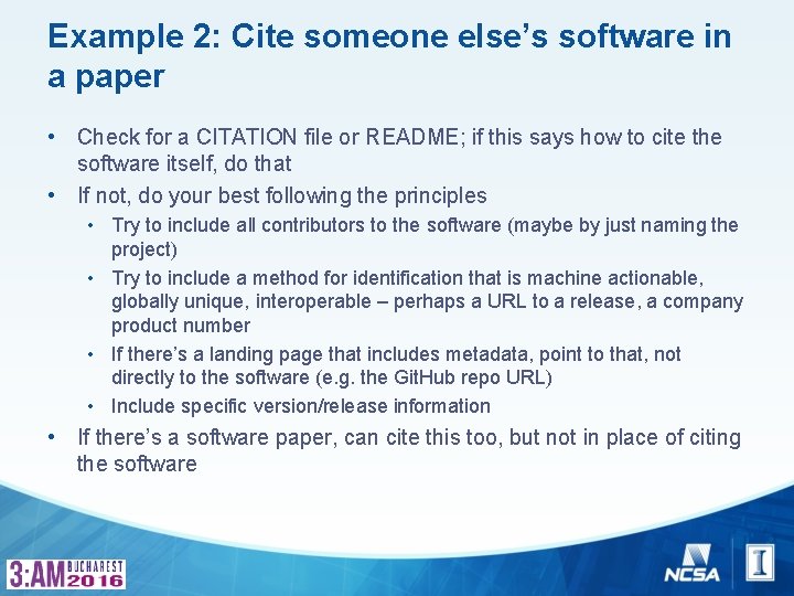 Example 2: Cite someone else’s software in a paper • Check for a CITATION