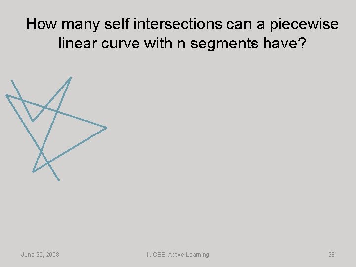 How many self intersections can a piecewise linear curve with n segments have? June