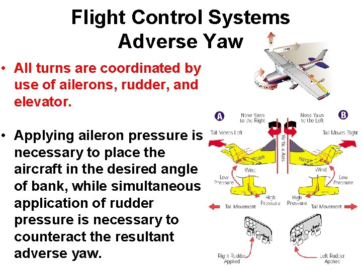 Flight Control Systems Adverse Yaw • All turns are coordinated by use of ailerons, Flight Control Systems Adverse Yaw • All turns are coordinated by use of ailerons,