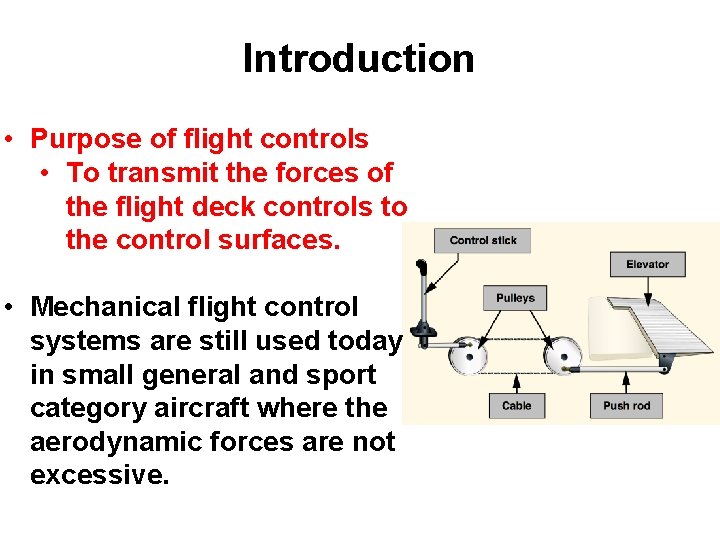 Introduction • Purpose of flight controls • To transmit the forces of the flight Introduction • Purpose of flight controls • To transmit the forces of the flight
