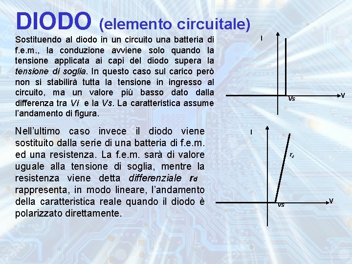 DIODO (elemento circuitale) I Sostituendo al diodo in un circuito una batteria di f.