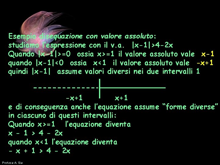 Esempio disequazione con valore assoluto: studiamo l’espressione con il v. a. |x-1|>4 -2 x